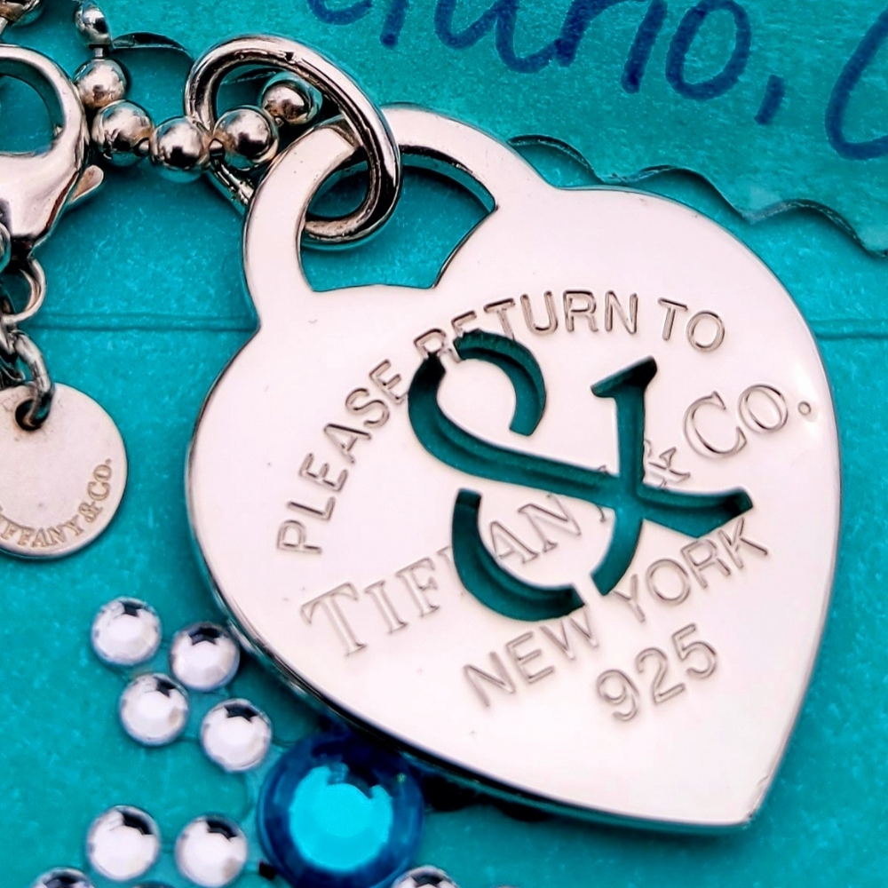 Tiffany & Co. Large Silver Ampersand Heart Tag Necklace With Beaded Chain
